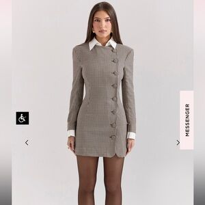 House of cb LEONI BROWN PUPPYTOOTH CHECK BODYCON MINI DRESS